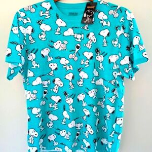 NWT Peanuts Snoopy T Shirt Allover Print Moods Aqua Teal ADULT UNISEX Size L
